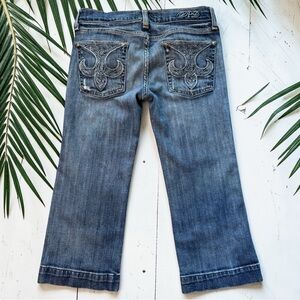 DPD Deluxe Premium Denim Capri Jeans Size 25 Y2K Embroidered Pocket Cropped